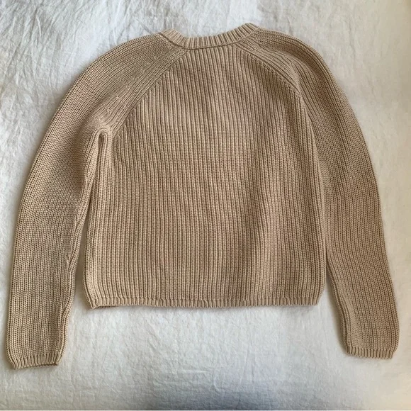 Jenni Kayne Cotton Fisherman Crewneck Knit Sweater Oatmeal